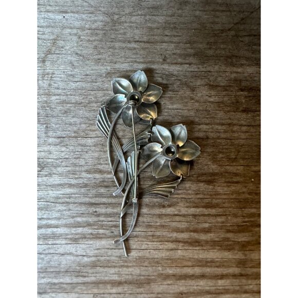 Vintage Sterling Silver Floral Flower Brooch Pin - Picture 3 of 5